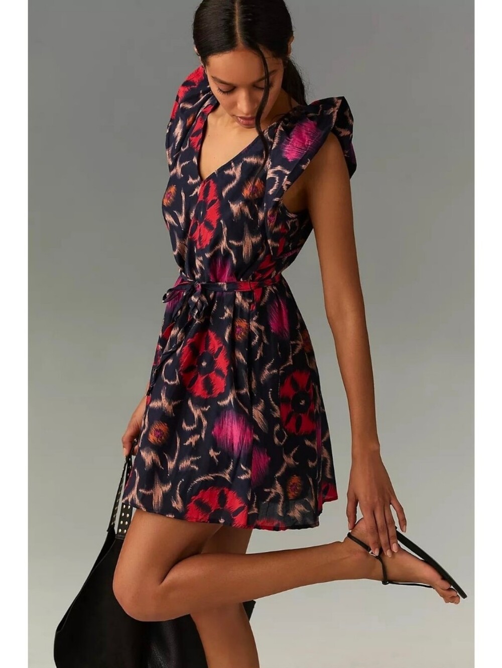 Velvet by Graham & Spencer Navy Blue Print Jenna Cotton Silk Mini Dress Medium
